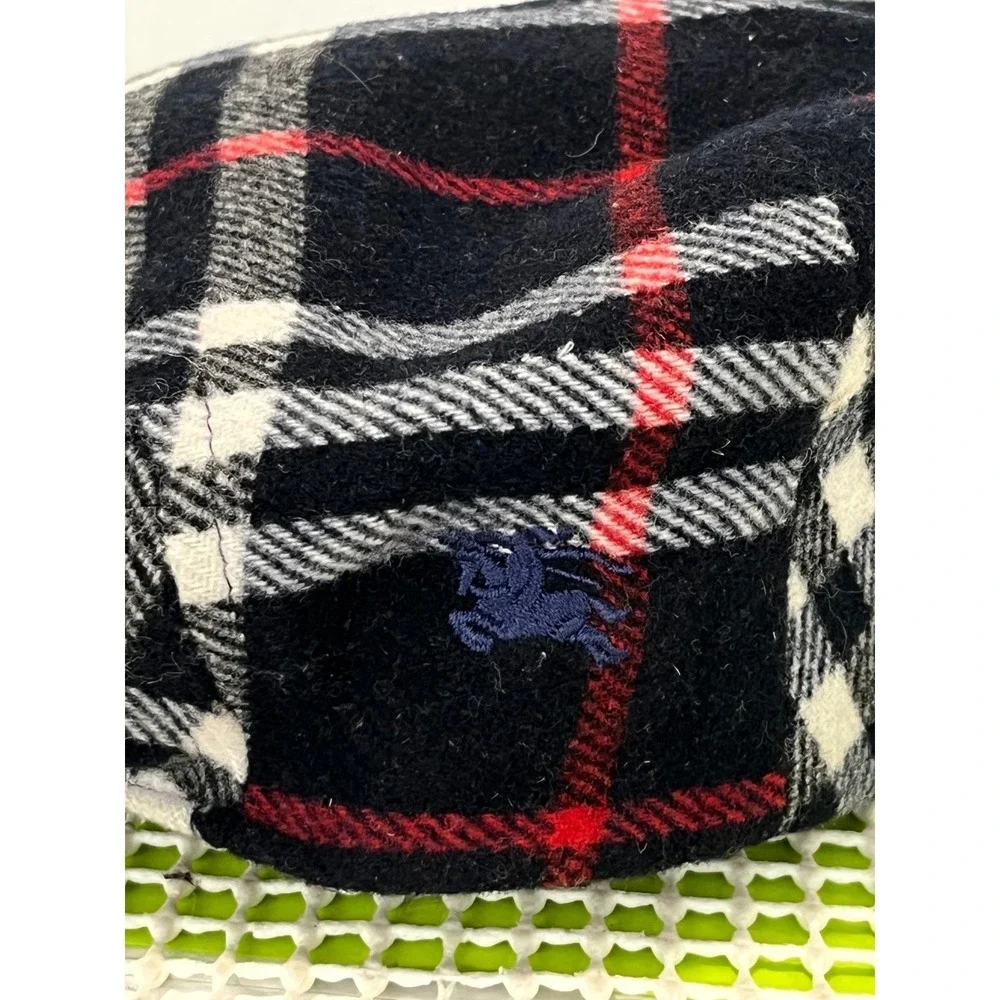 Burberry Plaid Wool Blend Flat Cap Navy Red White Prorsum Knight Logo Size 56